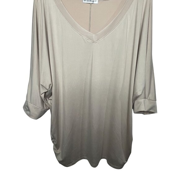 Doublju 3X Brown Dolman Sleeve Tunic Blouse V-Neck Oversized Plus Size Top - Picture 4 of 10